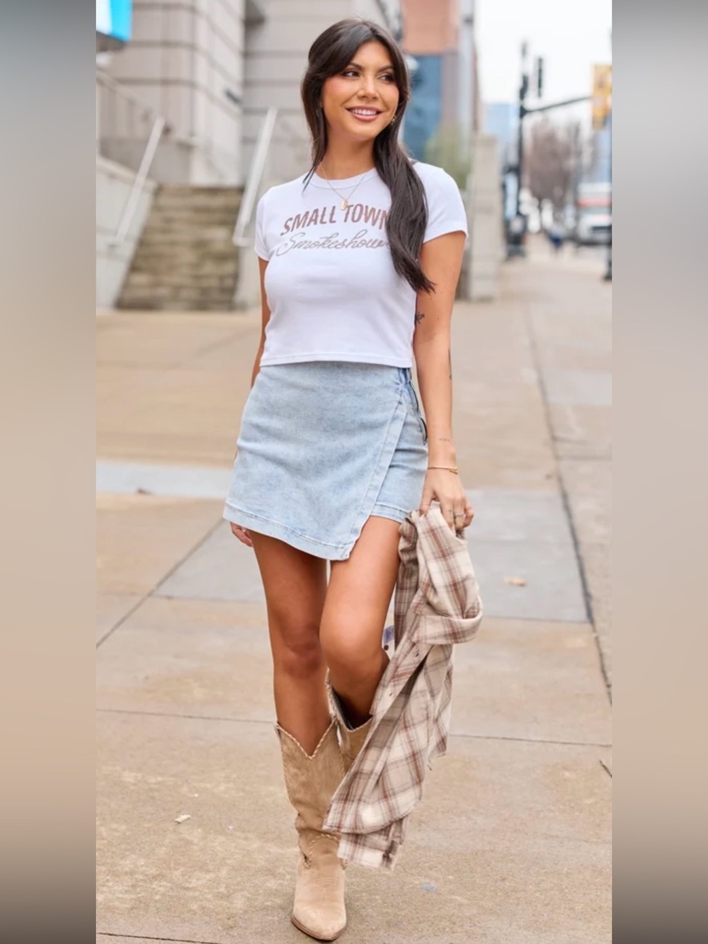 Pink Lily Light Blue Denim Skort